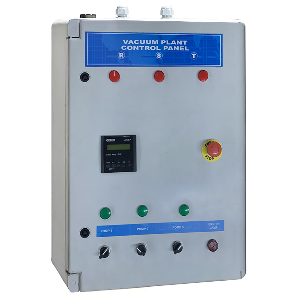 <h4><strong>PLC Kontrol Paneli</strong></h4>Tıbbi vakum santralini çalıştırmak amacıyla tam otomatik ve fonksiyonel olarak üretilmiştir.