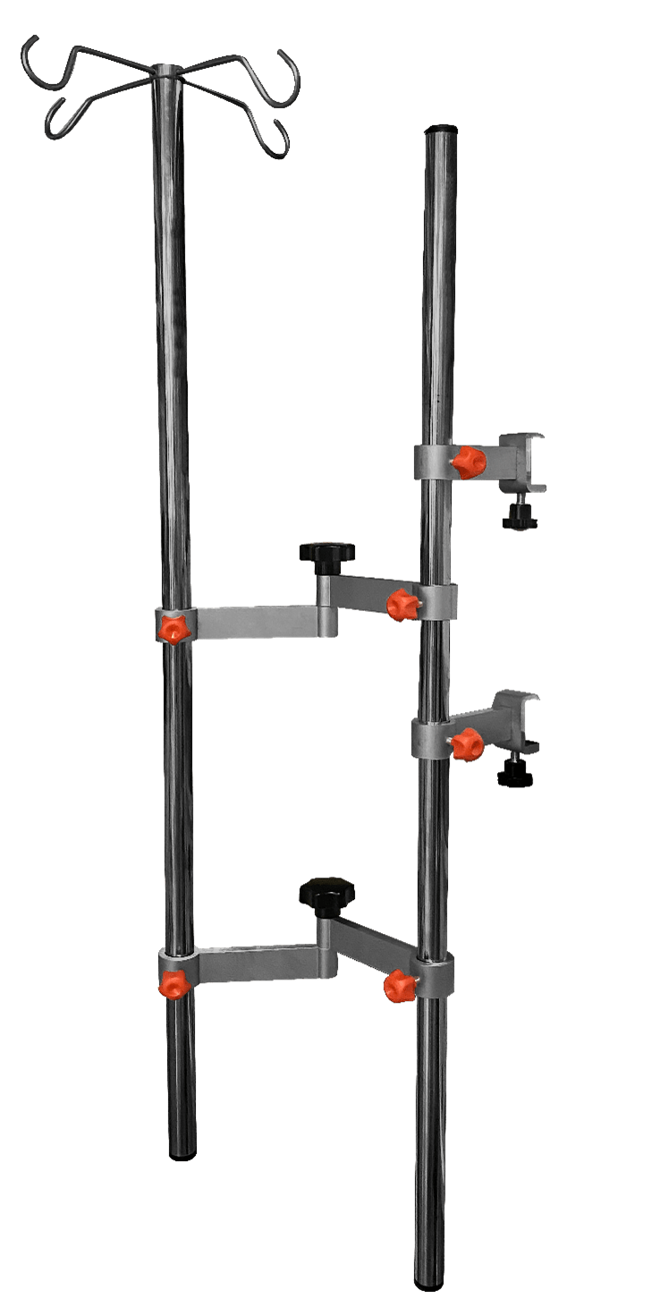 Infusion pump mounted on height-adjustable serum rail system for bedside medication delivery