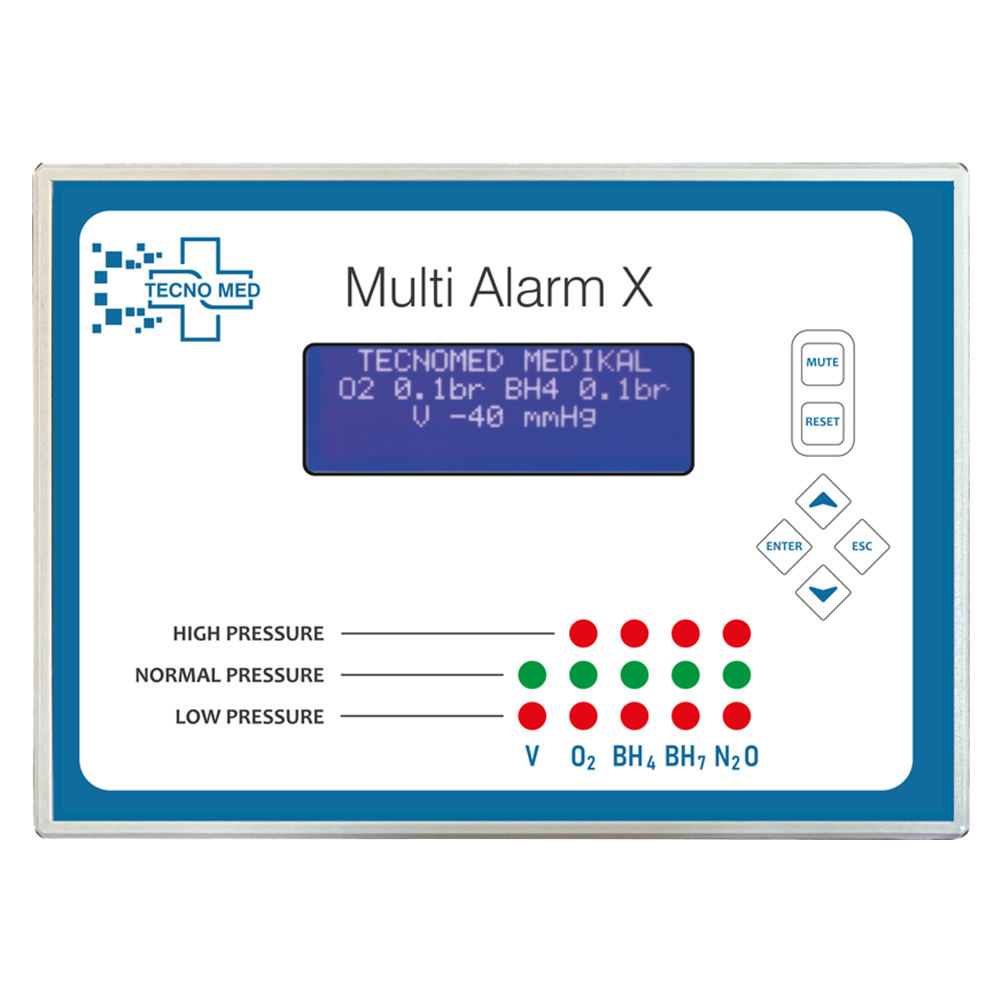 Digital alarm unit for monitoring oxygen, air and vacuum lines in hospital gas systems