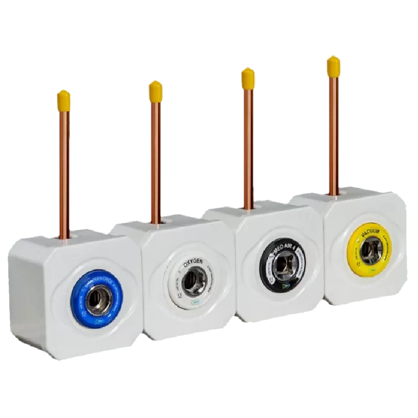 Kutu tipi gaz prizleri – yüzey montajlı oksijen, vakum, medikal hava ve azot protoksit çıkışları