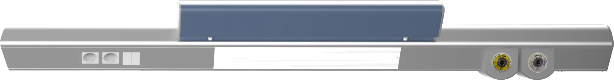 Compact horizontal rail provides essential patient-side services in treatment and recovery rooms